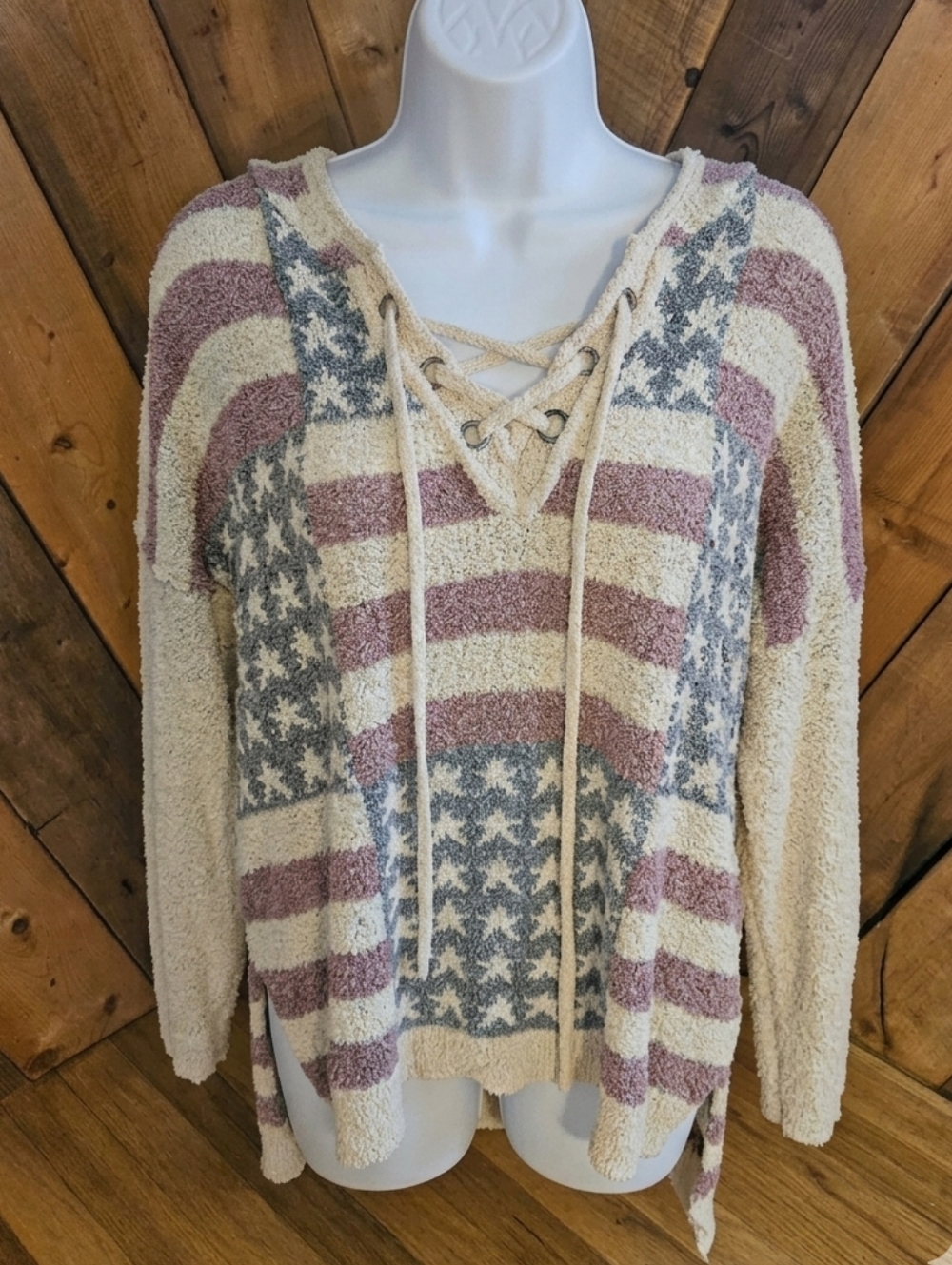 POL American Flag Lightweight Hoodie Oversized Patriotic Sweater Medium - Picture 3 of 11
